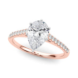 Rose gold Pear Cut Solitaire Diamond Ring with Pave Band and Four-Prong Setting
