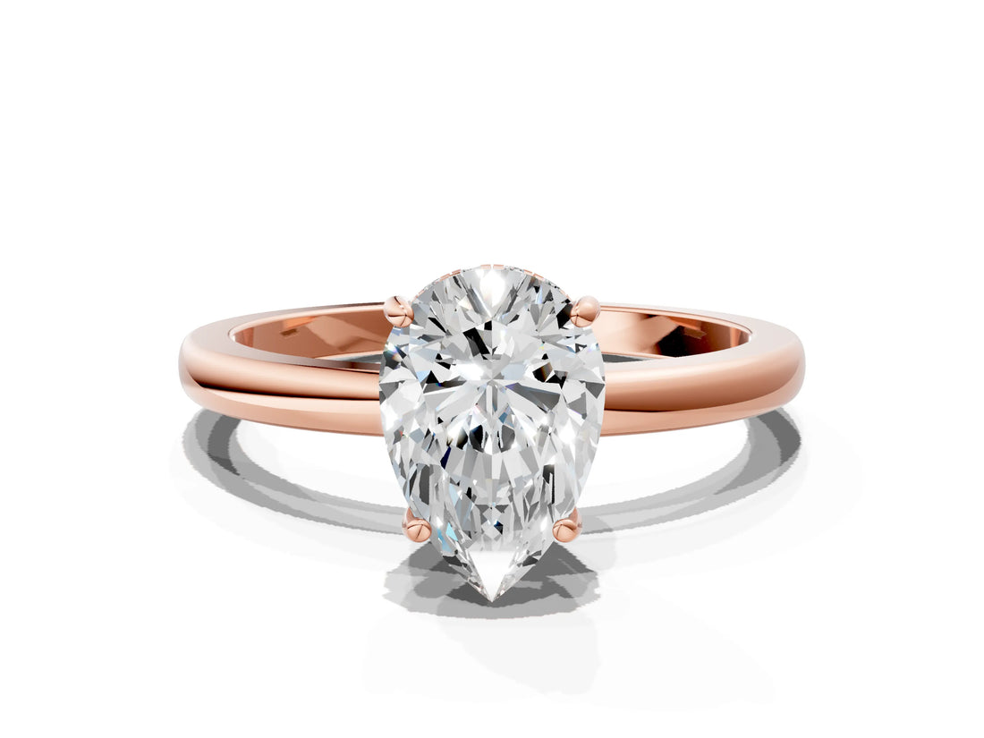 Rose gold Pear Cut Solitaire Diamond Ring with Prong Setting and Plain Band_3