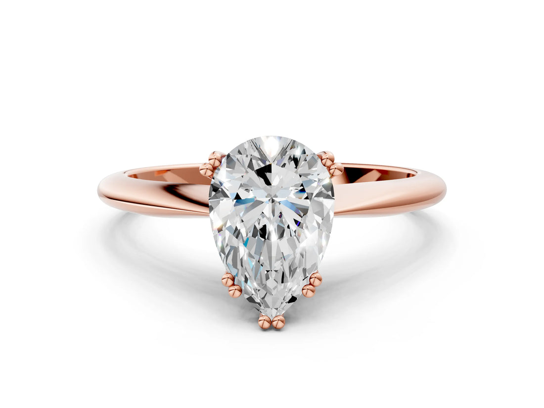 Rose gold Pear Cut Solitaire Diamond Ring with Six-Prong Setting and Classic Band_3