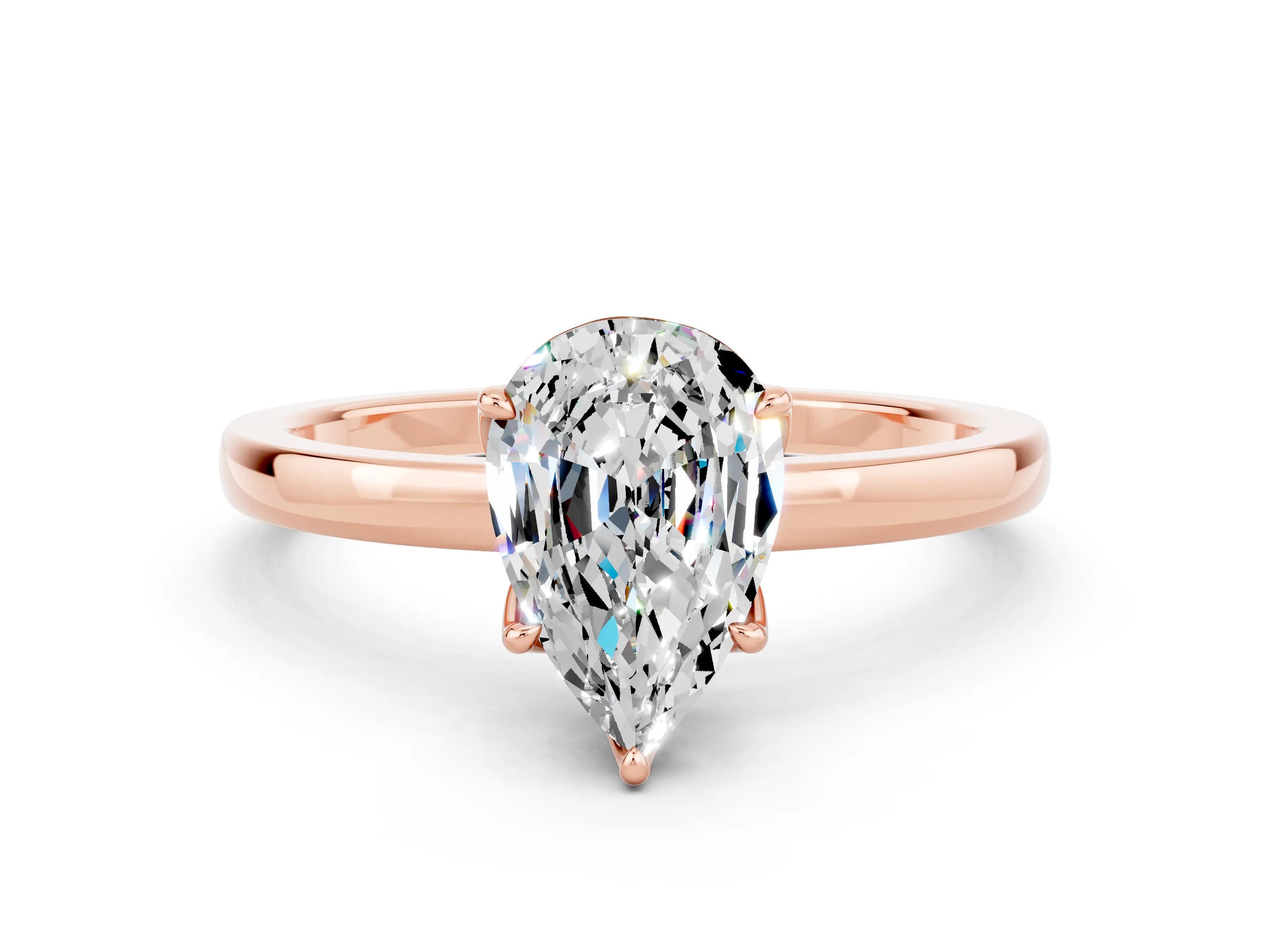 Rose gold Pear Cut Solitaire Diamond Ring with Thin Band and Four-Prong Setting