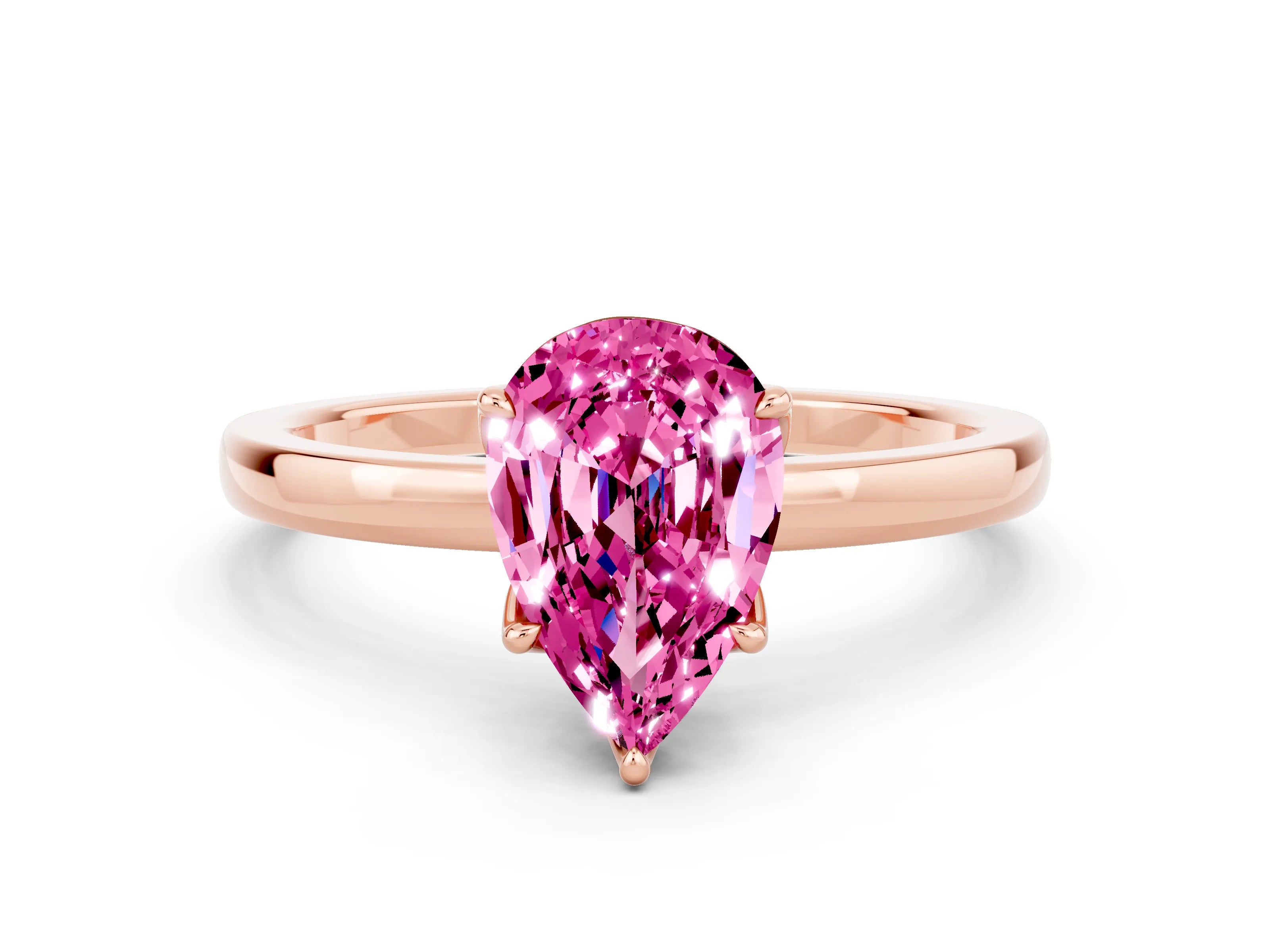 Rose gold Pear Cut Solitaire Diamond Ring with Thin Band and Four-Prong Setting
