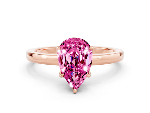 Rose gold Pear Cut Solitaire Diamond Ring with Thin Band and Four-Prong Setting