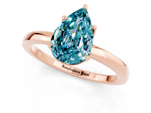 Rose gold Pear Cut Solitaire Diamond Ring with Thin Band and Four-Prong Setting
