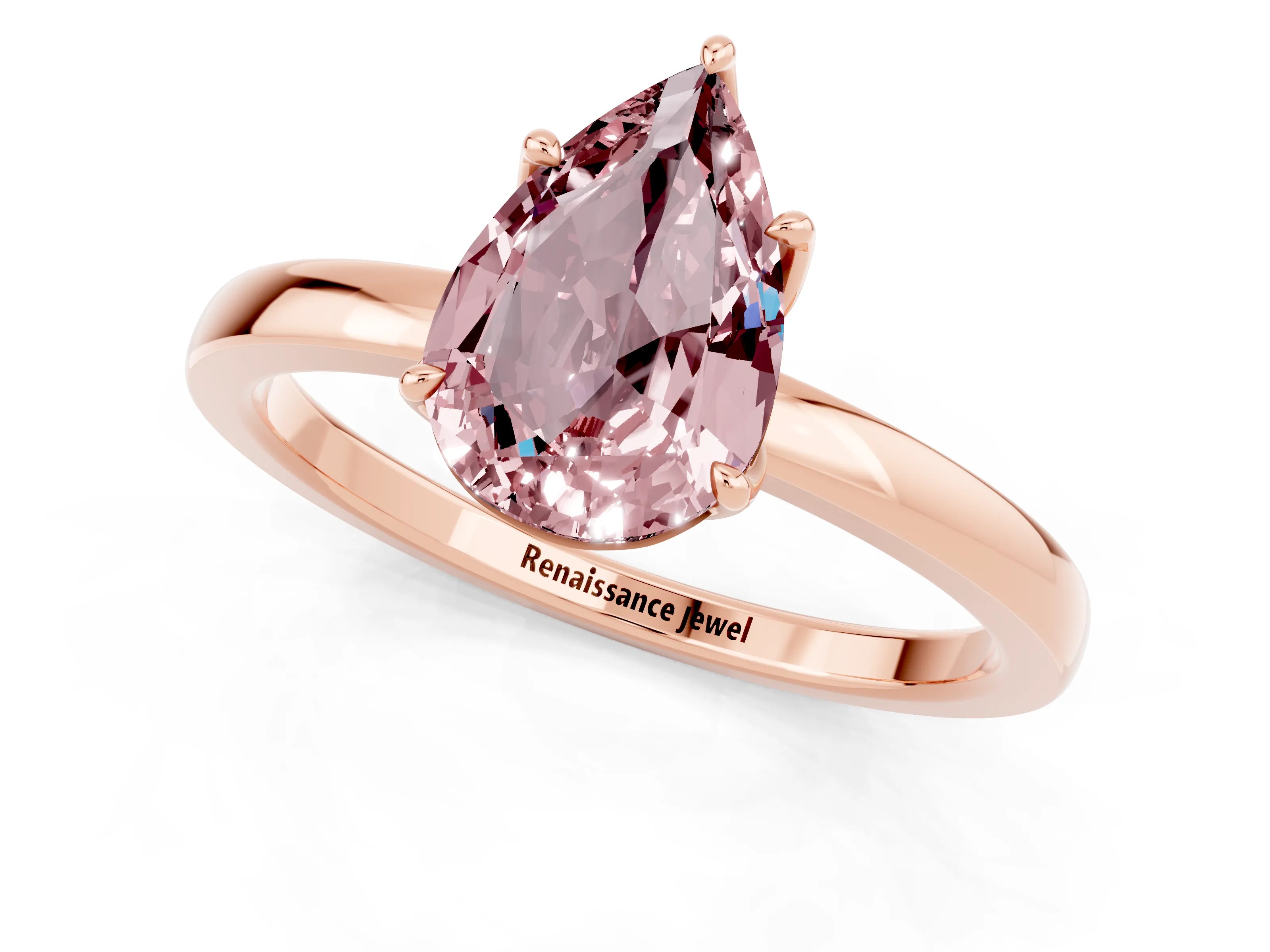 Rose gold Pear Cut Solitaire Diamond Ring with Thin Band and Four-Prong Setting_1