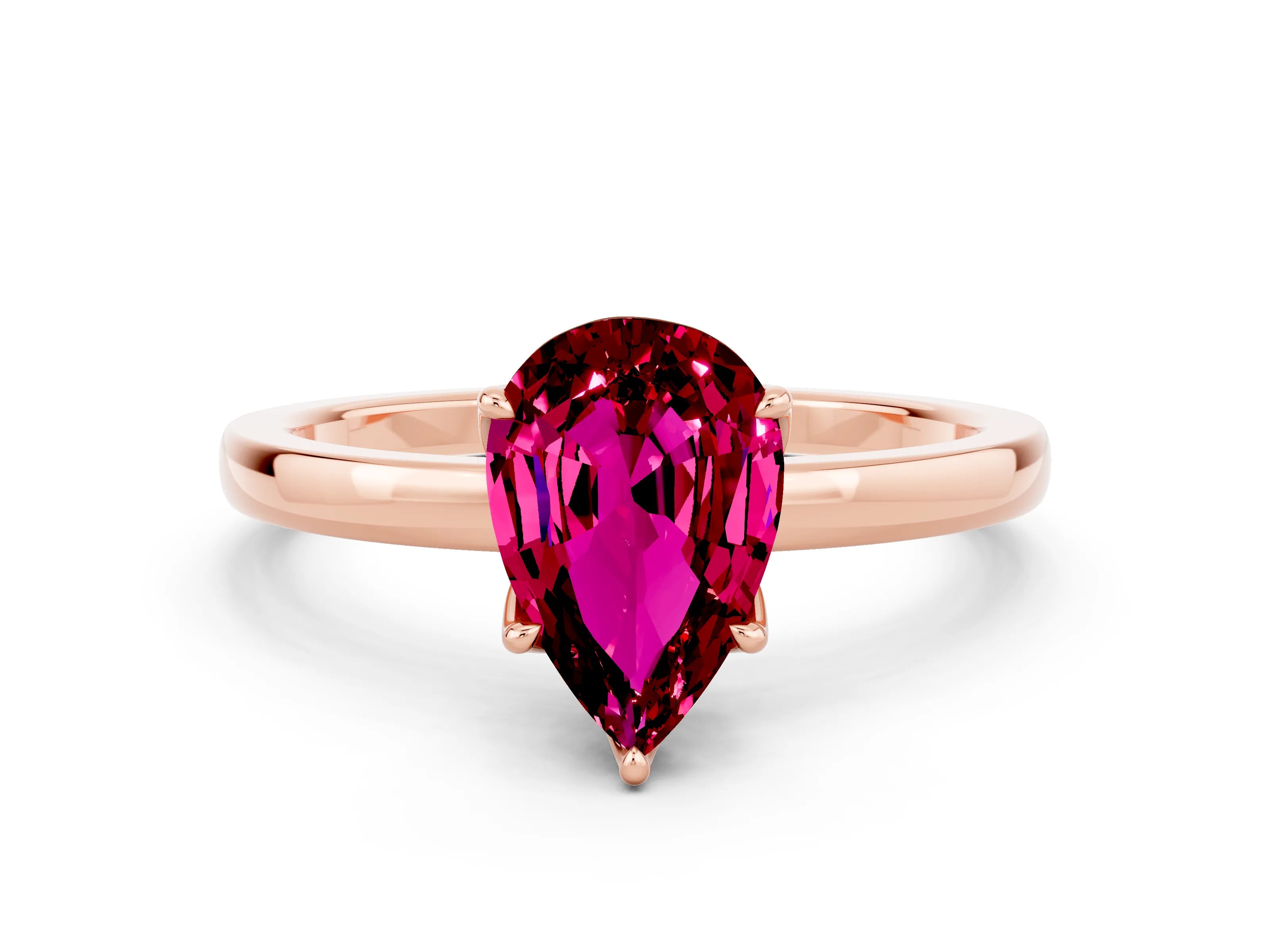 Rose gold Pear Cut Solitaire Diamond Ring with Thin Band and Four-Prong Setting