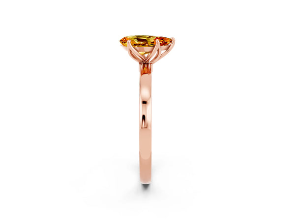 Rose gold Pear Cut Citrine Solitaire Ring with Thin Band and Prong Setting
