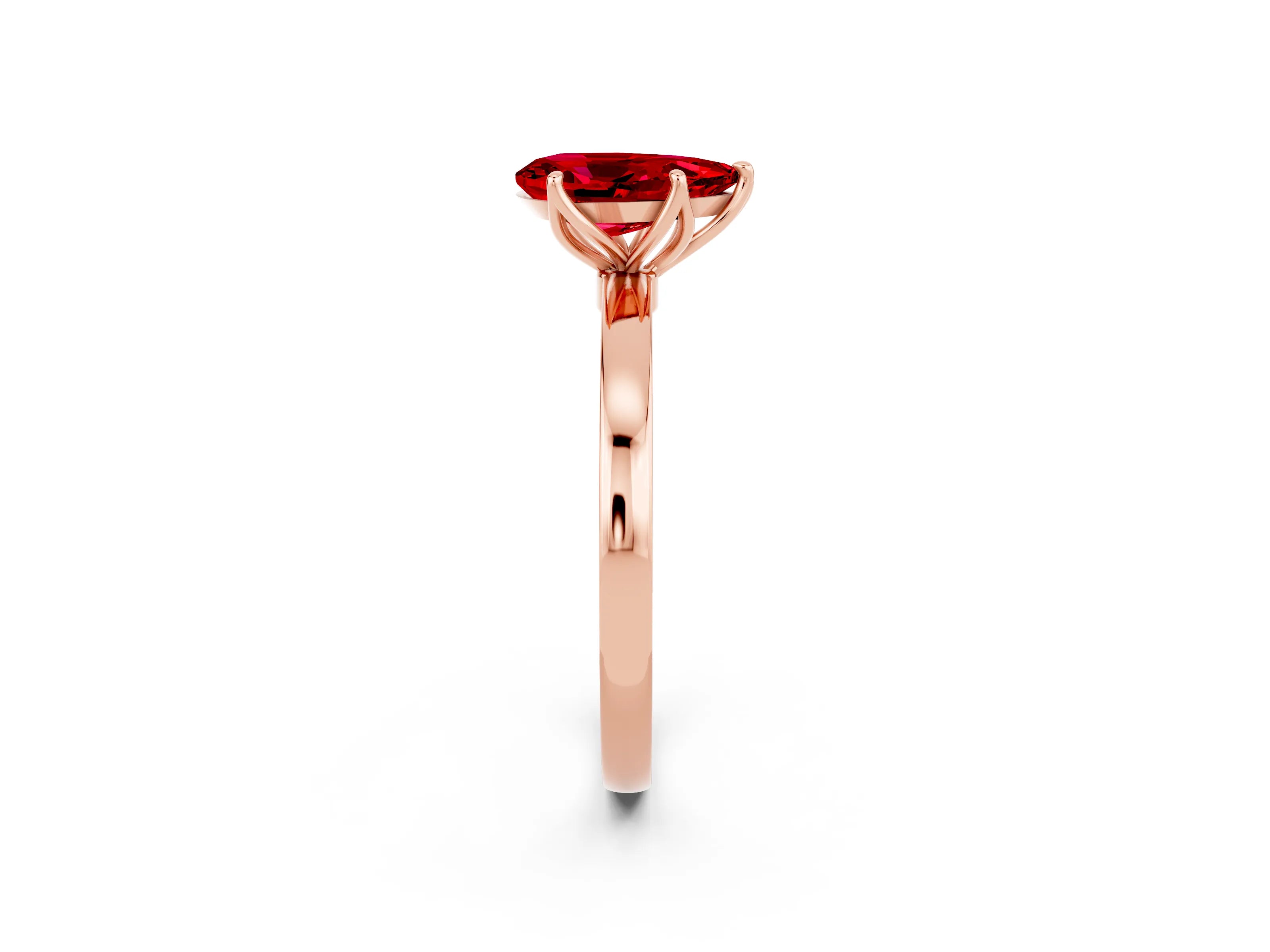 Rose gold Pear Cut Solitaire Diamond Ring with Thin Band and Four-Prong Setting_2