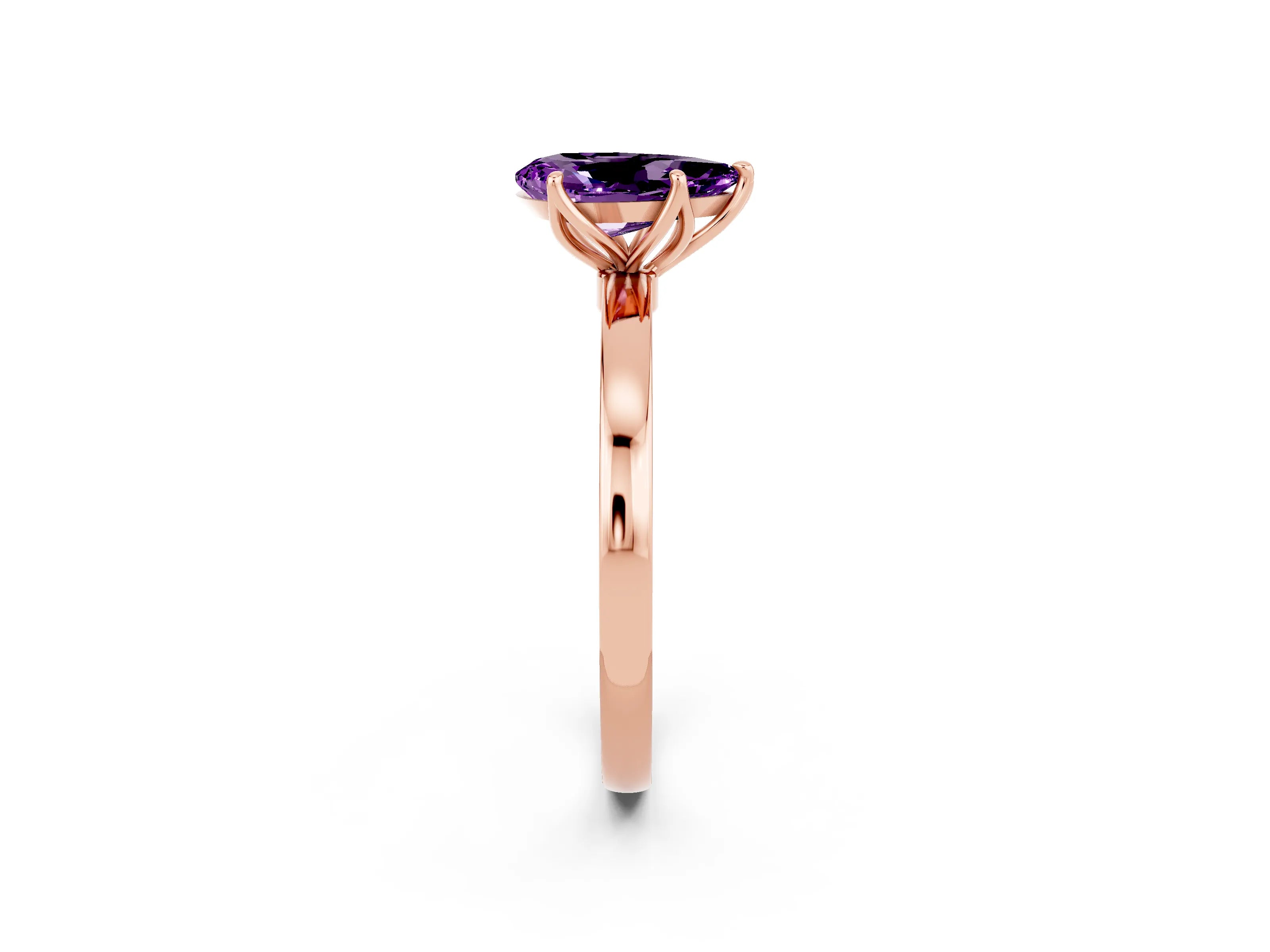 Rose gold Pear Cut Solitaire Diamond Ring with Thin Band and Four-Prong Setting_2