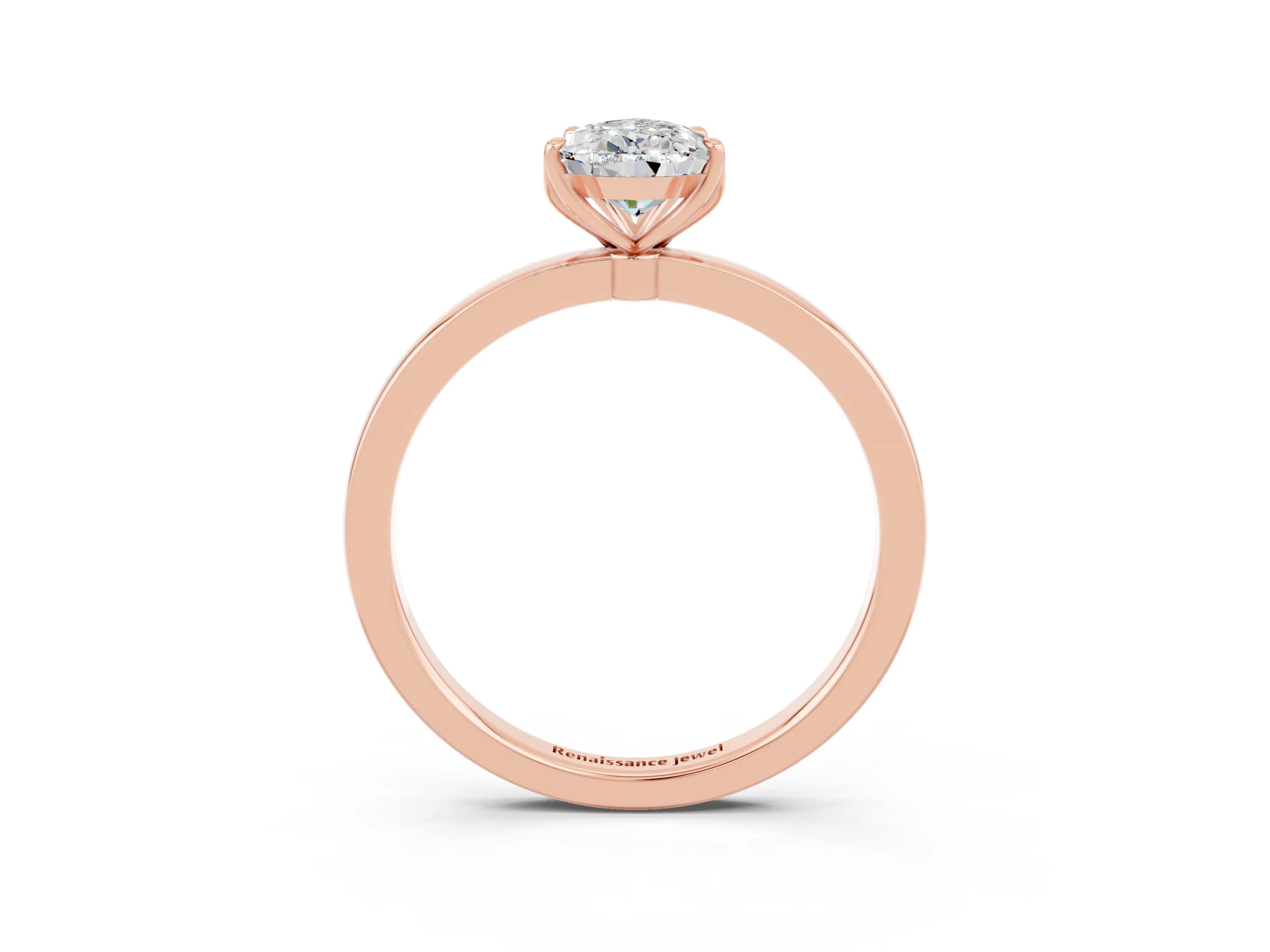 Rose gold Pear Cut Solitaire Diamond Ring with Thin Band and Four-Prong Setting_3
