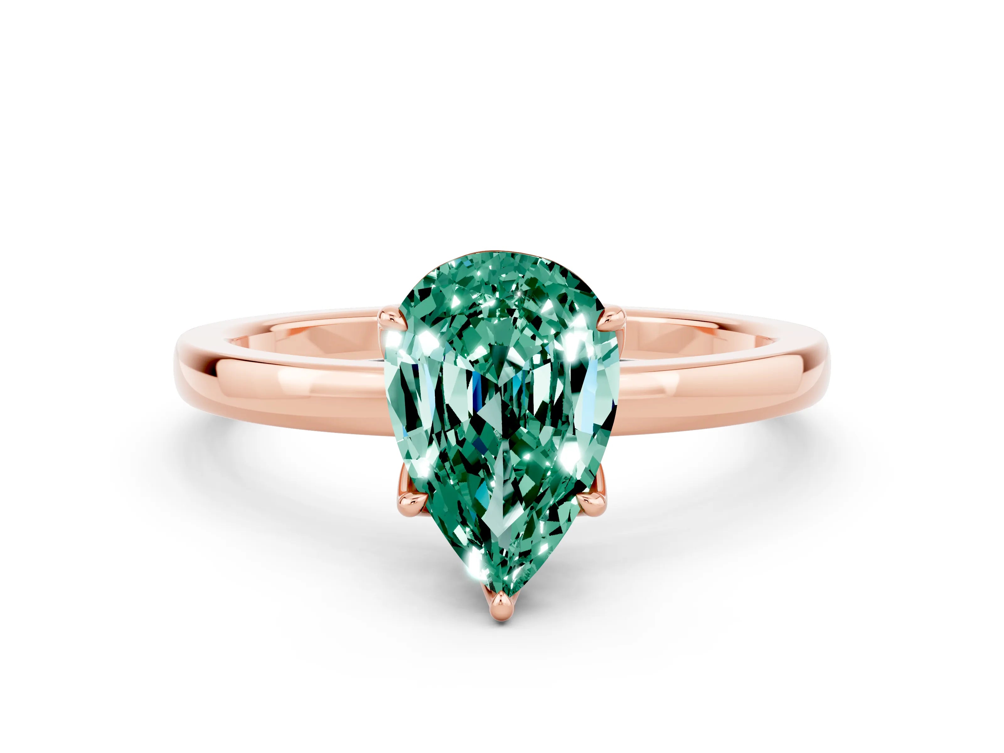 Rose gold Pear Cut Solitaire Diamond Ring with Thin Band and Four-Prong Setting
