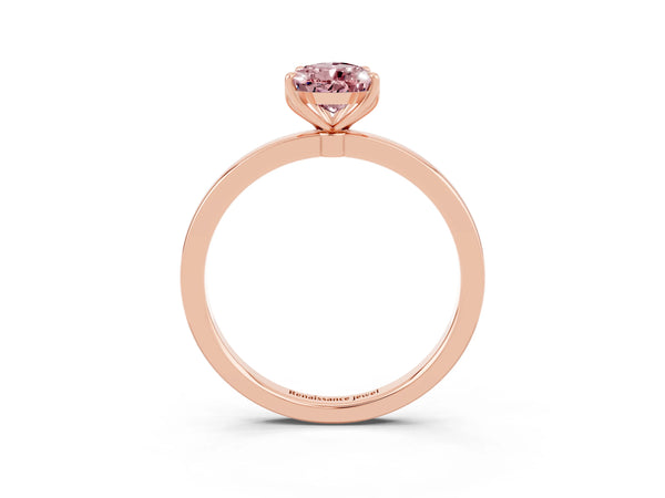 Rose gold Pear Cut Solitaire Diamond Ring with Thin Band and Four-Prong Setting