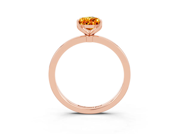 Rose gold Pear Cut Citrine Solitaire Ring with Thin Band and Prong Setting