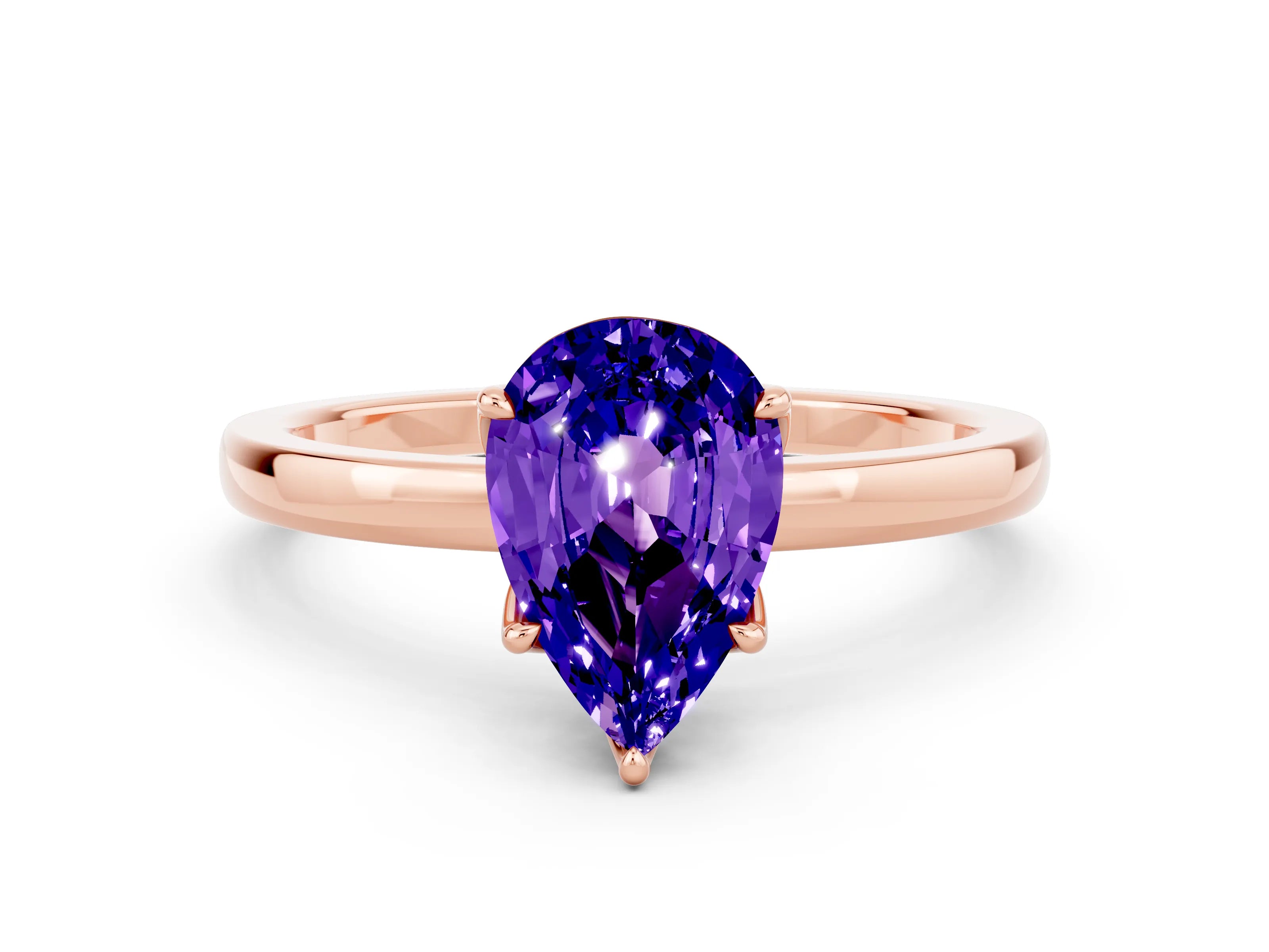 Rose gold Pear Cut Solitaire Diamond Ring with Thin Band and Four-Prong Setting