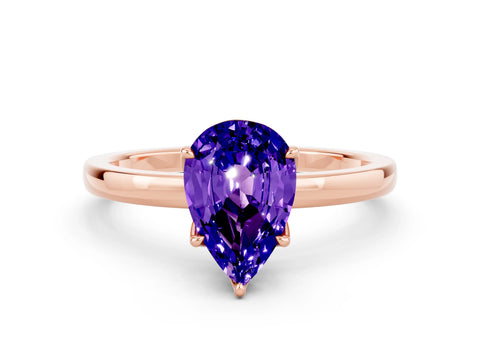 Rose gold Pear Cut Solitaire Diamond Ring with Thin Band and Four-Prong Setting