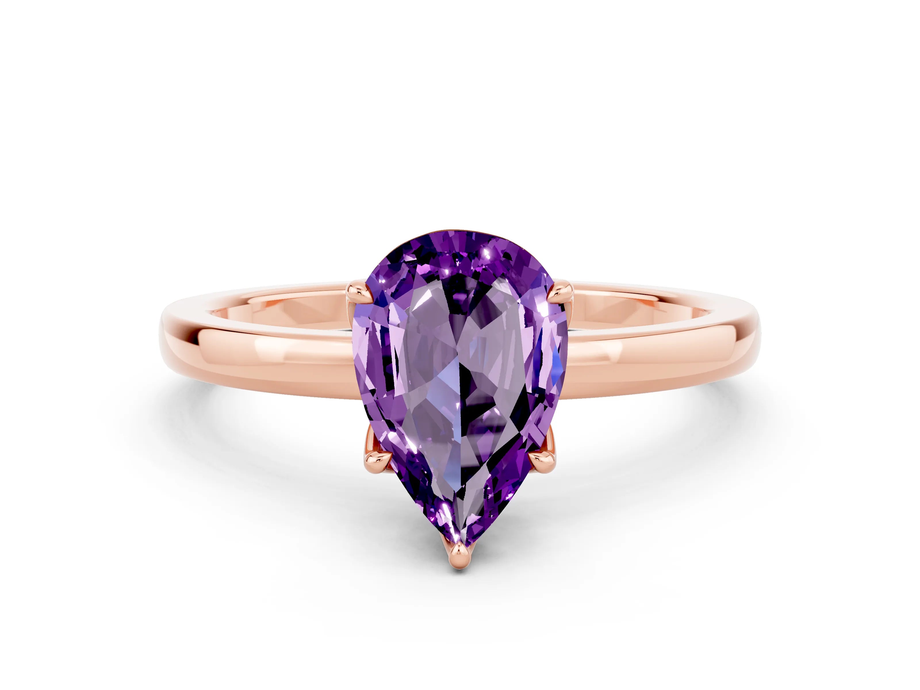 Rose gold Pear Cut Solitaire Diamond Ring with Thin Band and Four-Prong Setting
