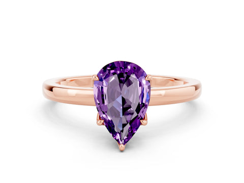 Rose gold Pear Cut Solitaire Diamond Ring with Thin Band and Four-Prong Setting