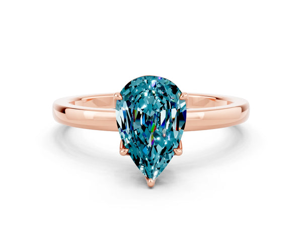 Rose gold Pear Cut Solitaire Diamond Ring with Thin Band and Four-Prong Setting