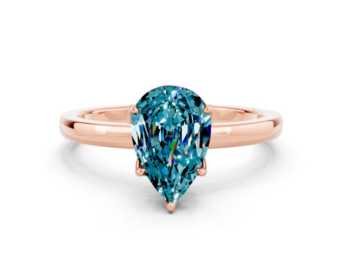 Rose gold Pear Cut Solitaire Diamond Ring with Thin Band and Four-Prong Setting