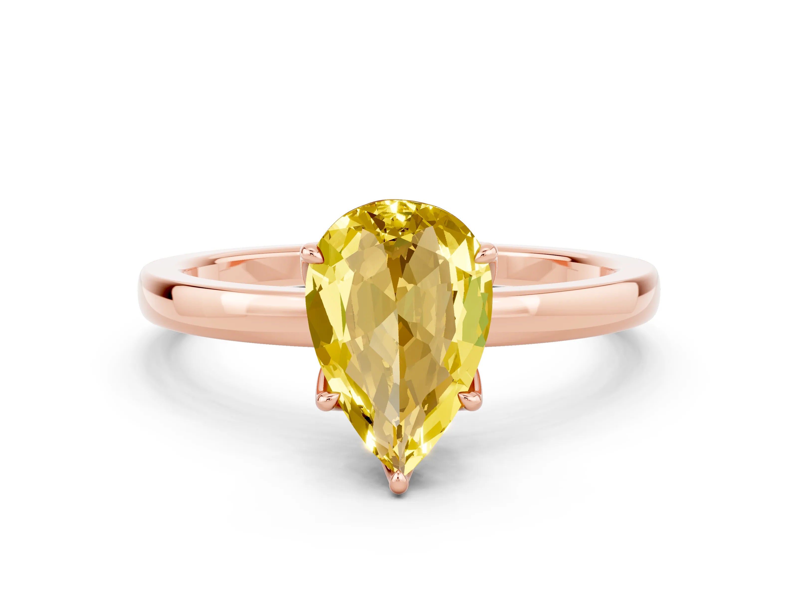 Rose gold Pear Cut Solitaire Diamond Ring with Thin Band and Four-Prong Setting