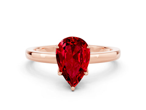 Rose gold Pear Cut Solitaire Diamond Ring with Thin Band and Four-Prong Setting