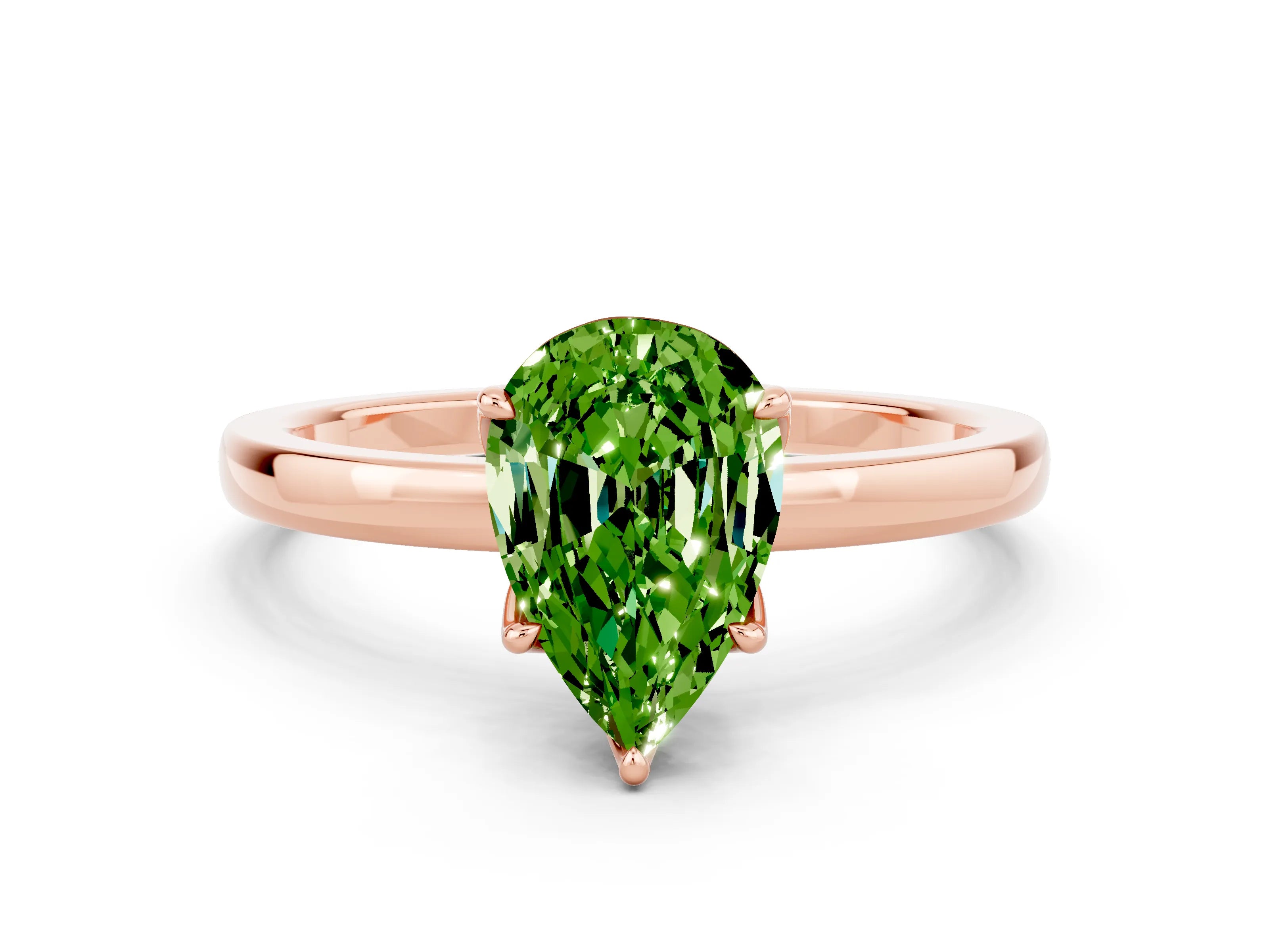 Rose gold Pear Cut Solitaire Diamond Ring with Thin Band and Four-Prong Setting