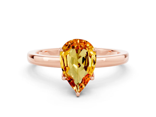 Rose gold Pear Cut Citrine Solitaire Ring with Thin Band and Prong Setting