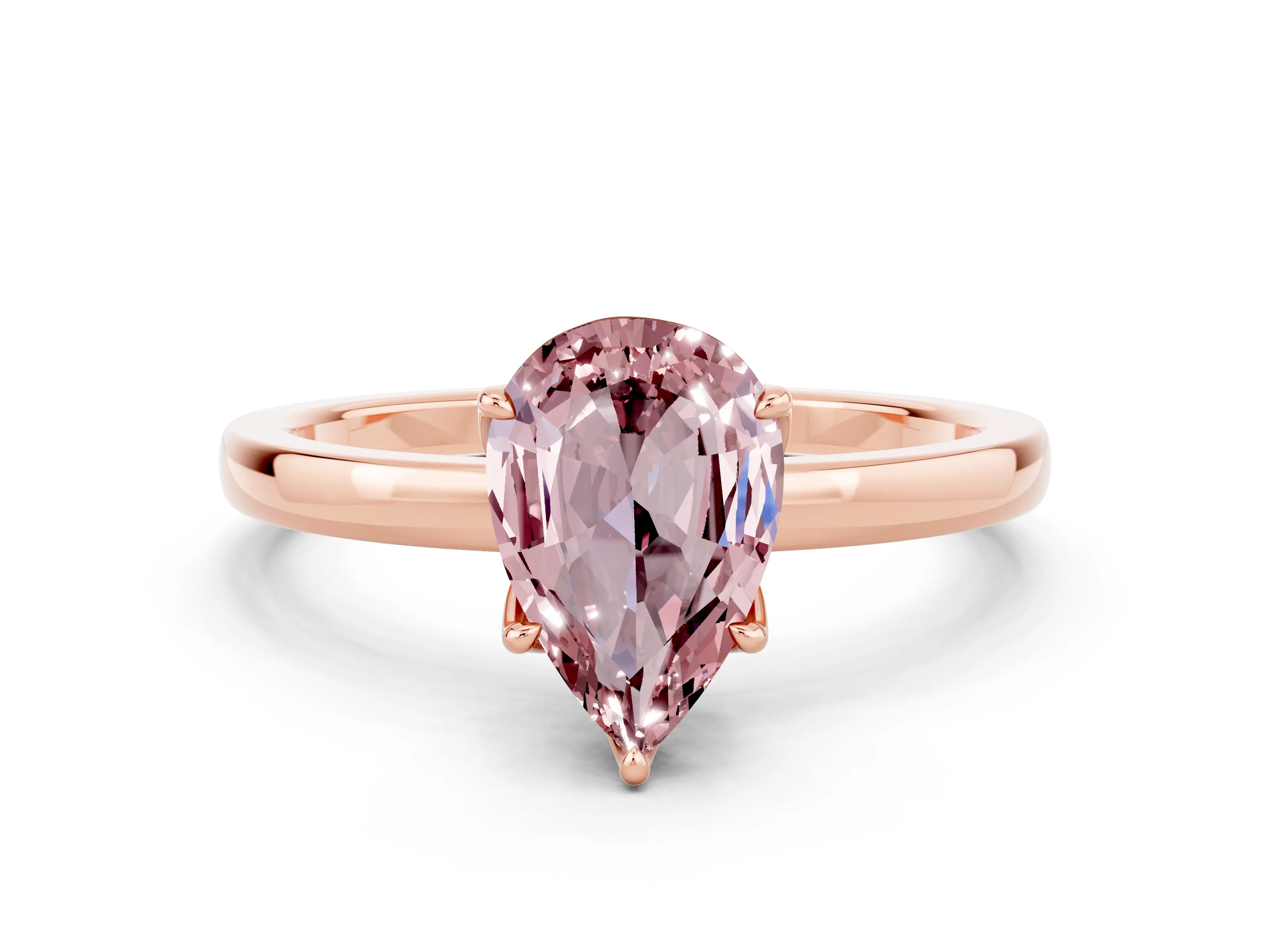 Rose gold Pear Cut Solitaire Diamond Ring with Thin Band and Four-Prong Setting