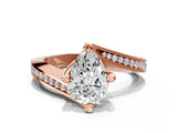 Rose gold Pear Cut Solitaire Diamond Twist Band with Pavé Setting and Four-Prong Setting_3