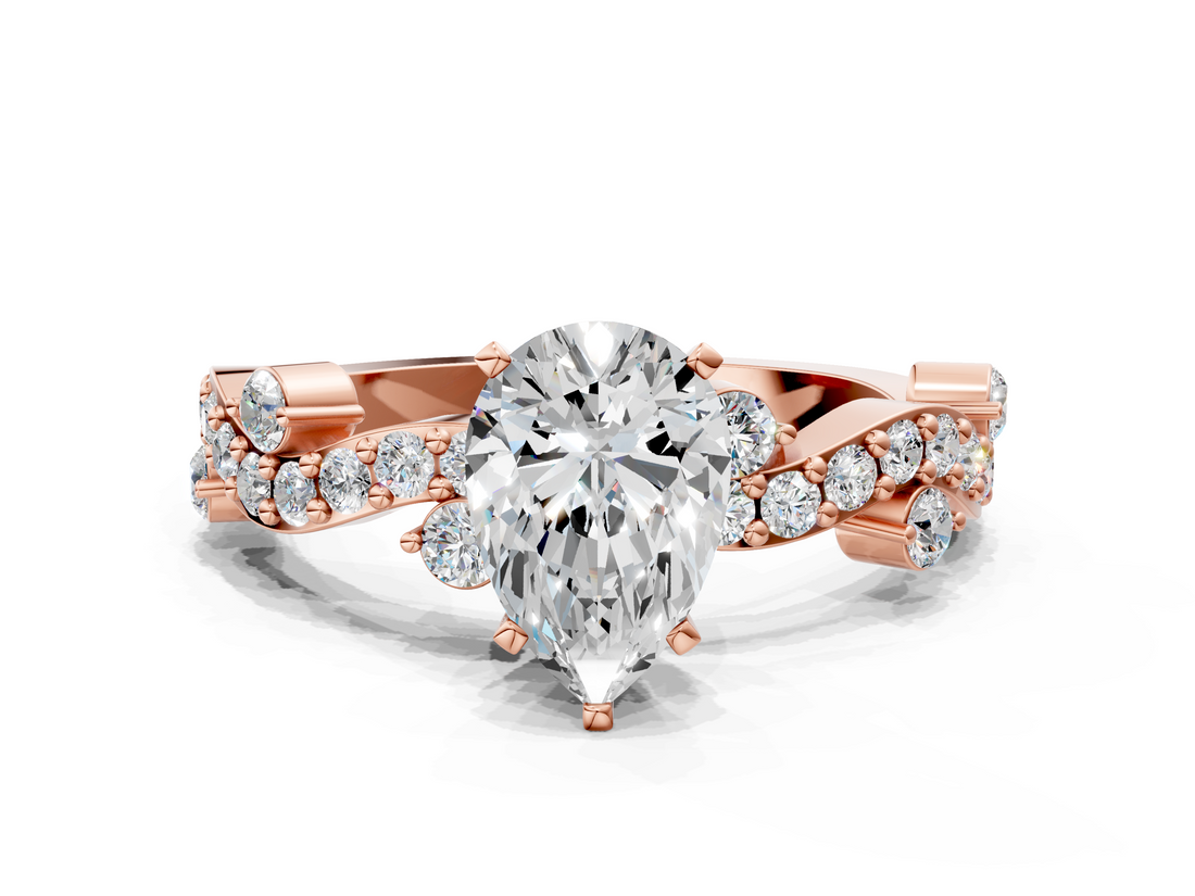 Rose gold Pear Cut Solitaire Diamond Twisted Band with Pave Setting_59