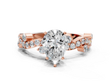 Rose gold Pear Cut Solitaire Diamond Twisted Band with Pave Setting_59