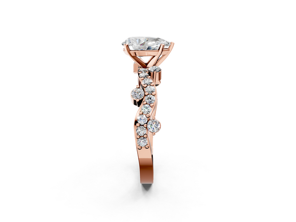 Rose Gold Pear-Shaped Solitaire Engagement Ring Setting with Twisted Pave Band and Bar Stations