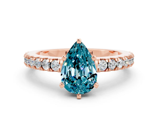 Rose gold Pear Cut Solitaire Diamond with Pavé Band and Four-Prong Setting