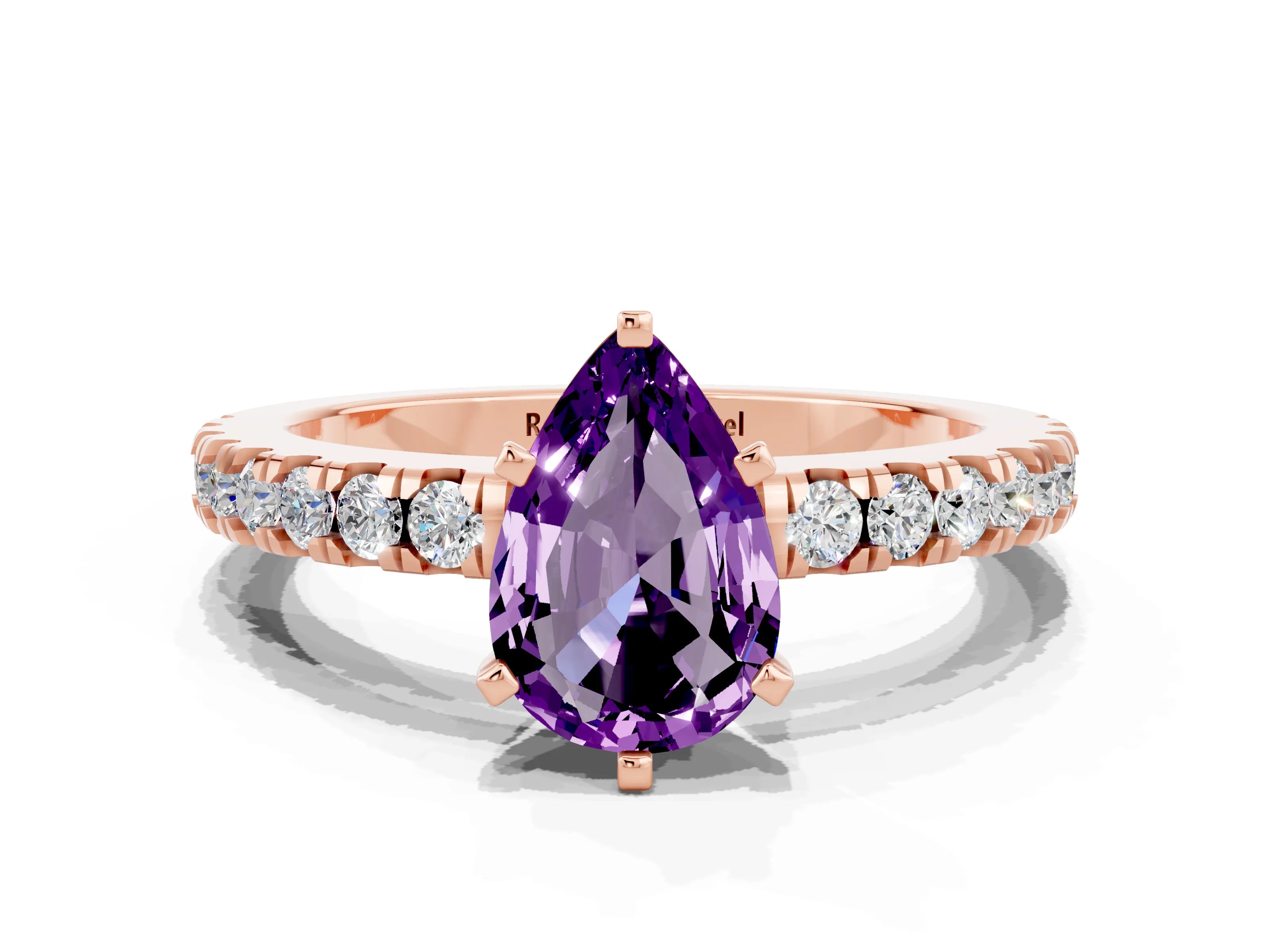 Rose gold Pear Cut Solitaire Diamond with Pavé Band and Four-Prong Setting_10