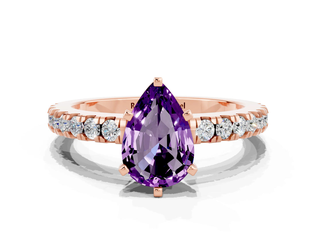 Rose gold Pear Cut Solitaire Diamond with Pavé Band and Four-Prong Setting_10
