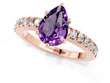 Rose gold Pear Cut Solitaire Diamond with Pavé Band and Four-Prong Setting_11
