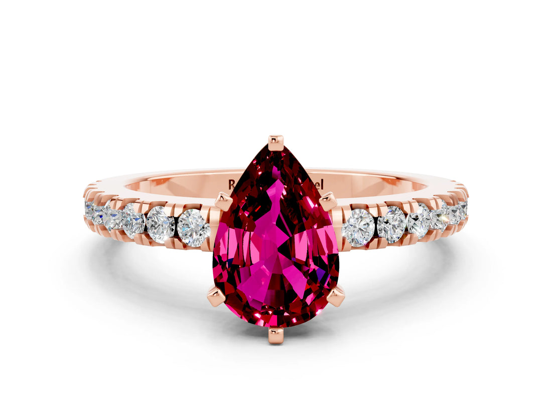 Rose gold Pear Cut Solitaire Diamond with Pavé Band and Four-Prong Setting_12