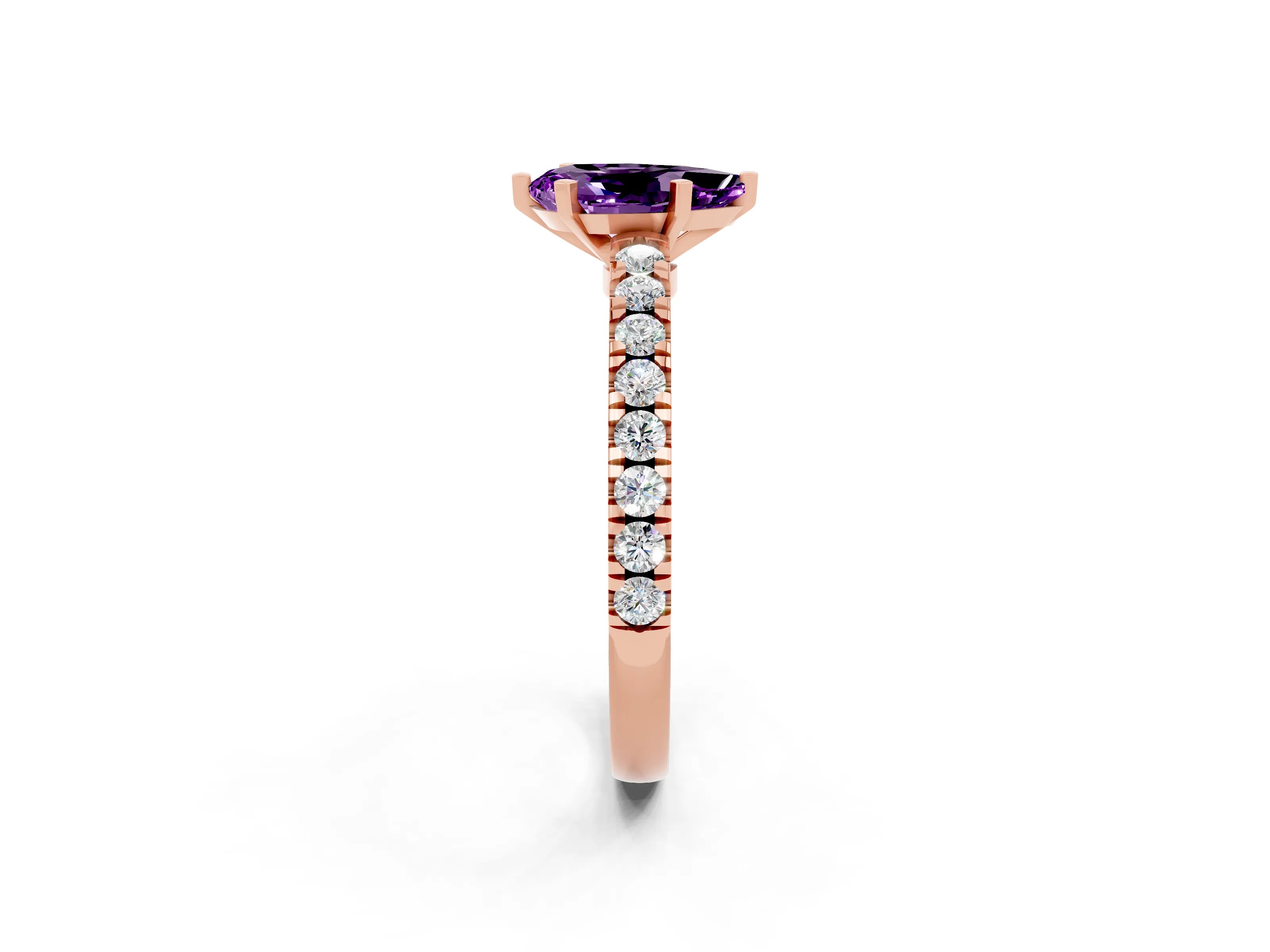 Rose gold Pear Cut Solitaire Diamond with Pavé Band and Four-Prong Setting_12