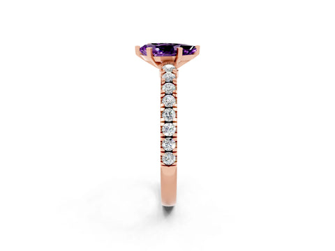 Rose gold Pear Cut Solitaire Diamond with Pavé Band and Four-Prong Setting_12
