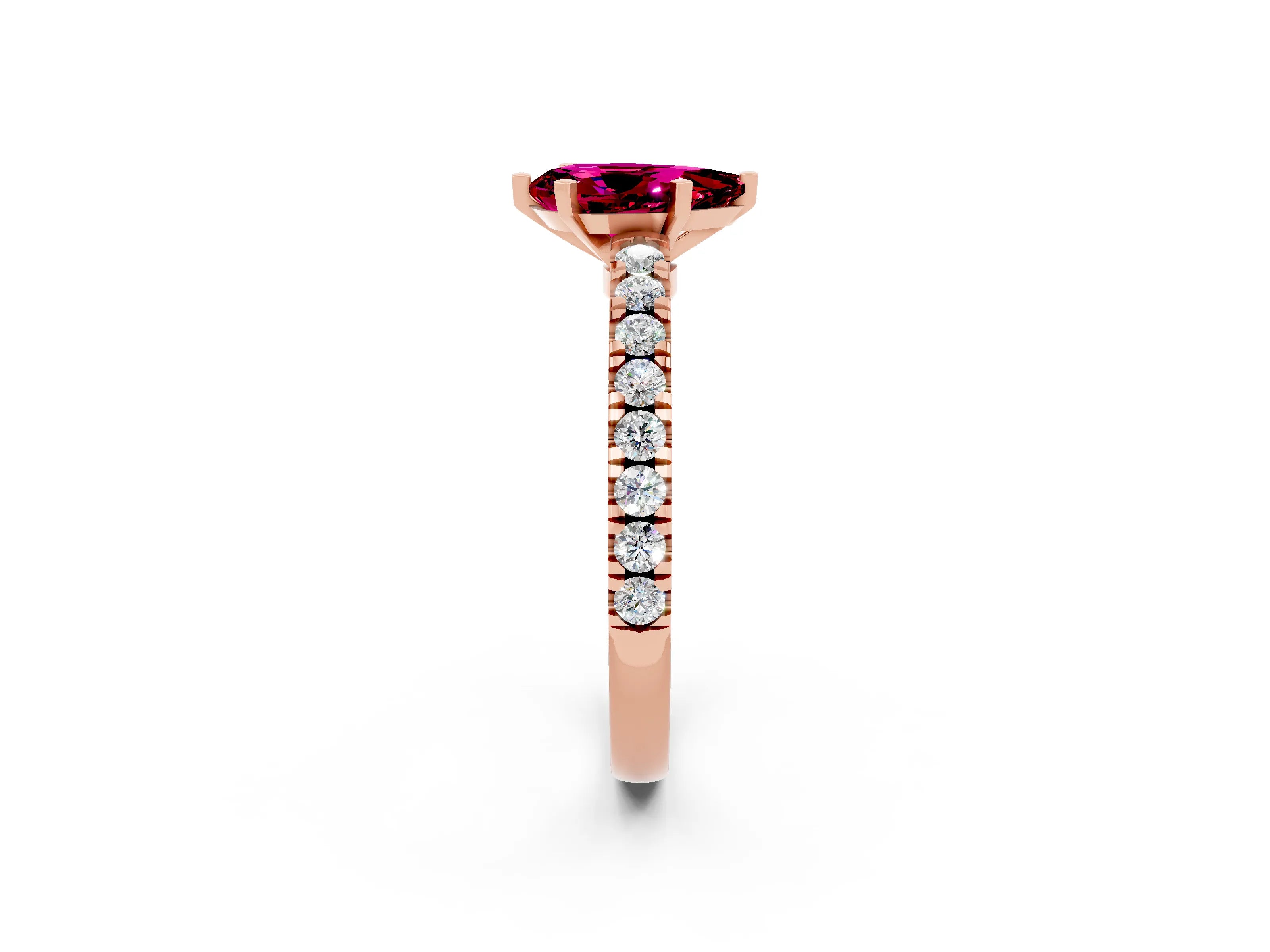 Rose gold Pear Cut Solitaire Diamond with Pavé Band and Four-Prong Setting_14