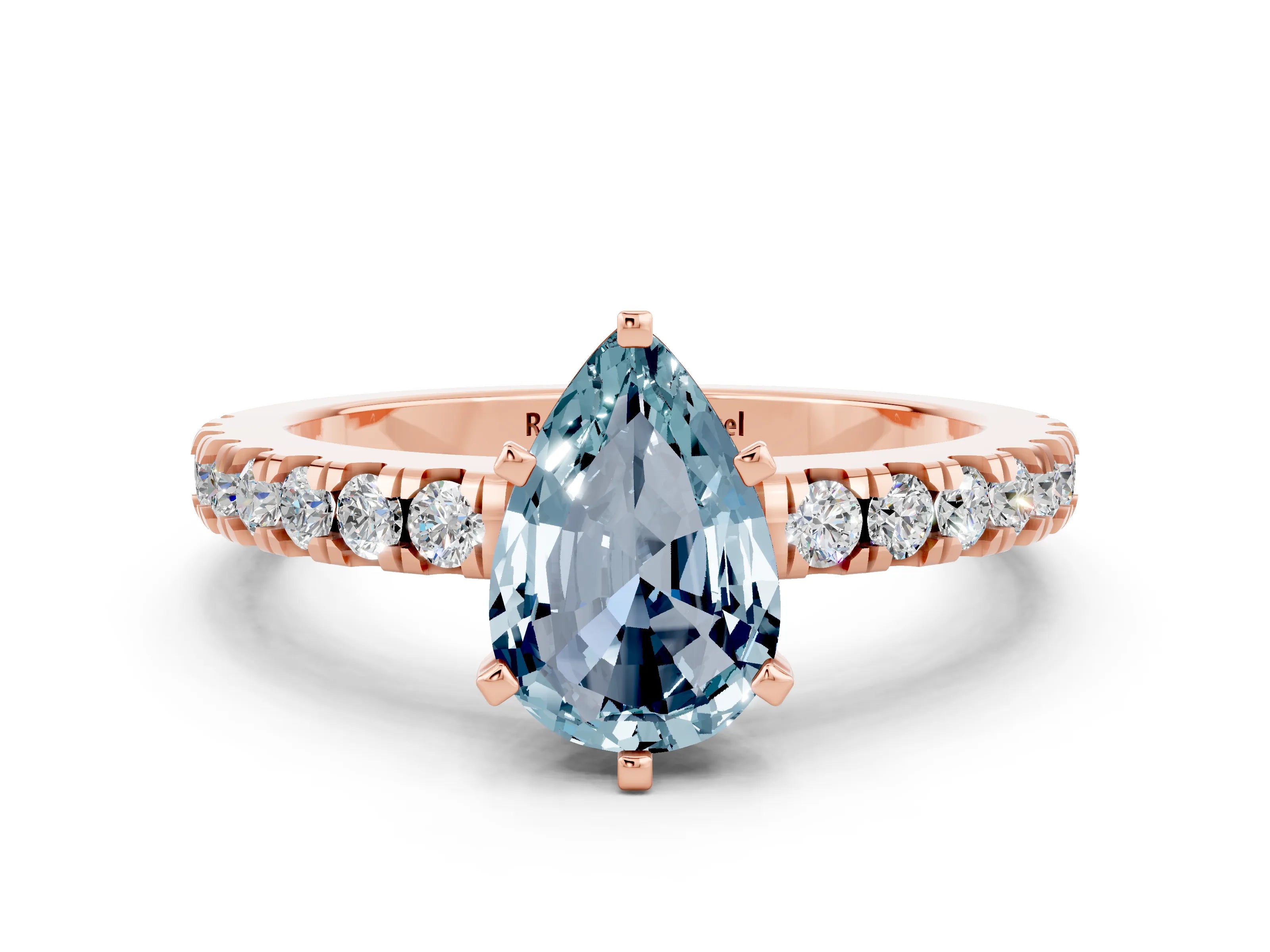 Rose gold Pear Cut Solitaire Diamond with Pavé Band and Four-Prong Setting