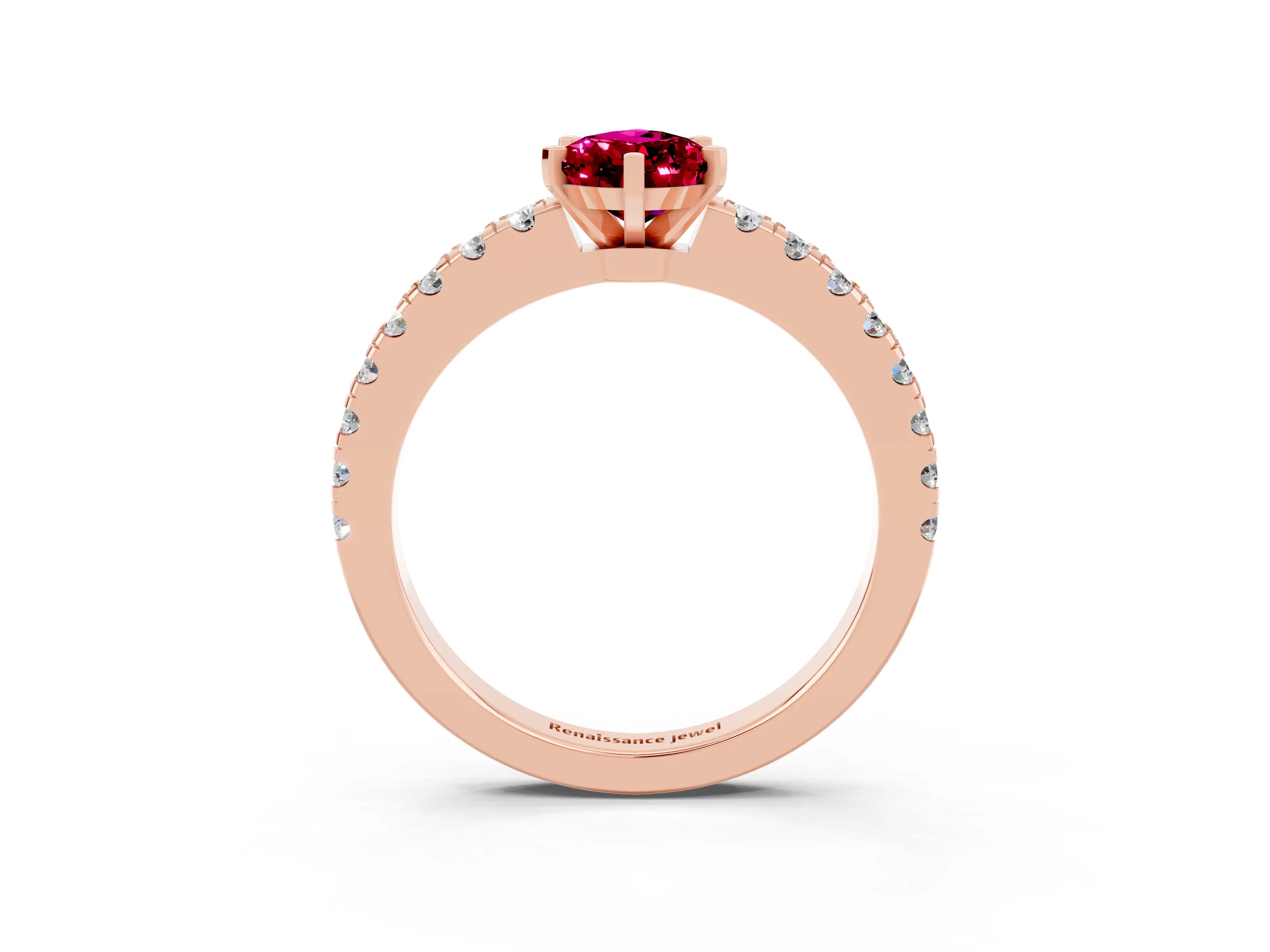 Rose gold Pear Cut Solitaire Diamond with Pavé Band and Four-Prong Setting_15
