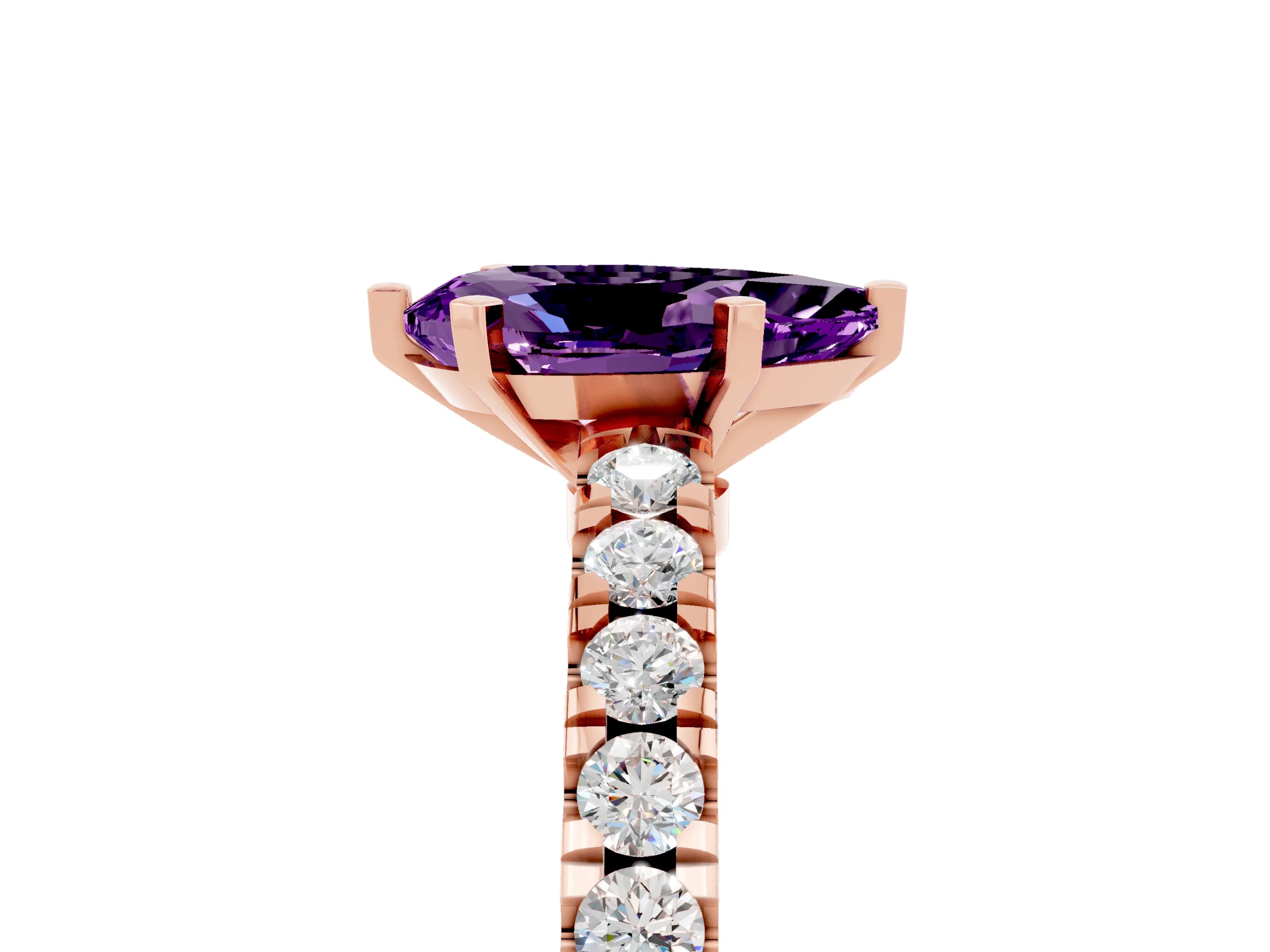 Rose gold Pear Cut Solitaire Diamond with Pavé Band and Four-Prong Setting_15
