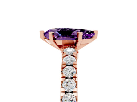 Rose gold Pear Cut Solitaire Diamond with Pavé Band and Four-Prong Setting_15