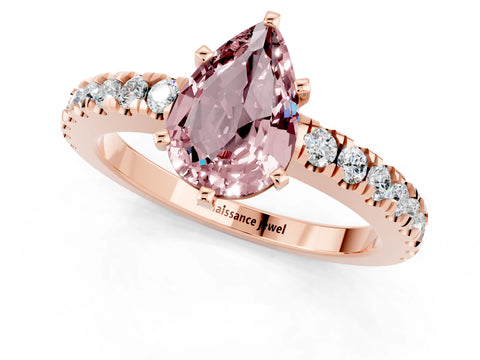 Rose gold Pear Cut Solitaire Diamond with Pavé Band and Four-Prong Setting_1