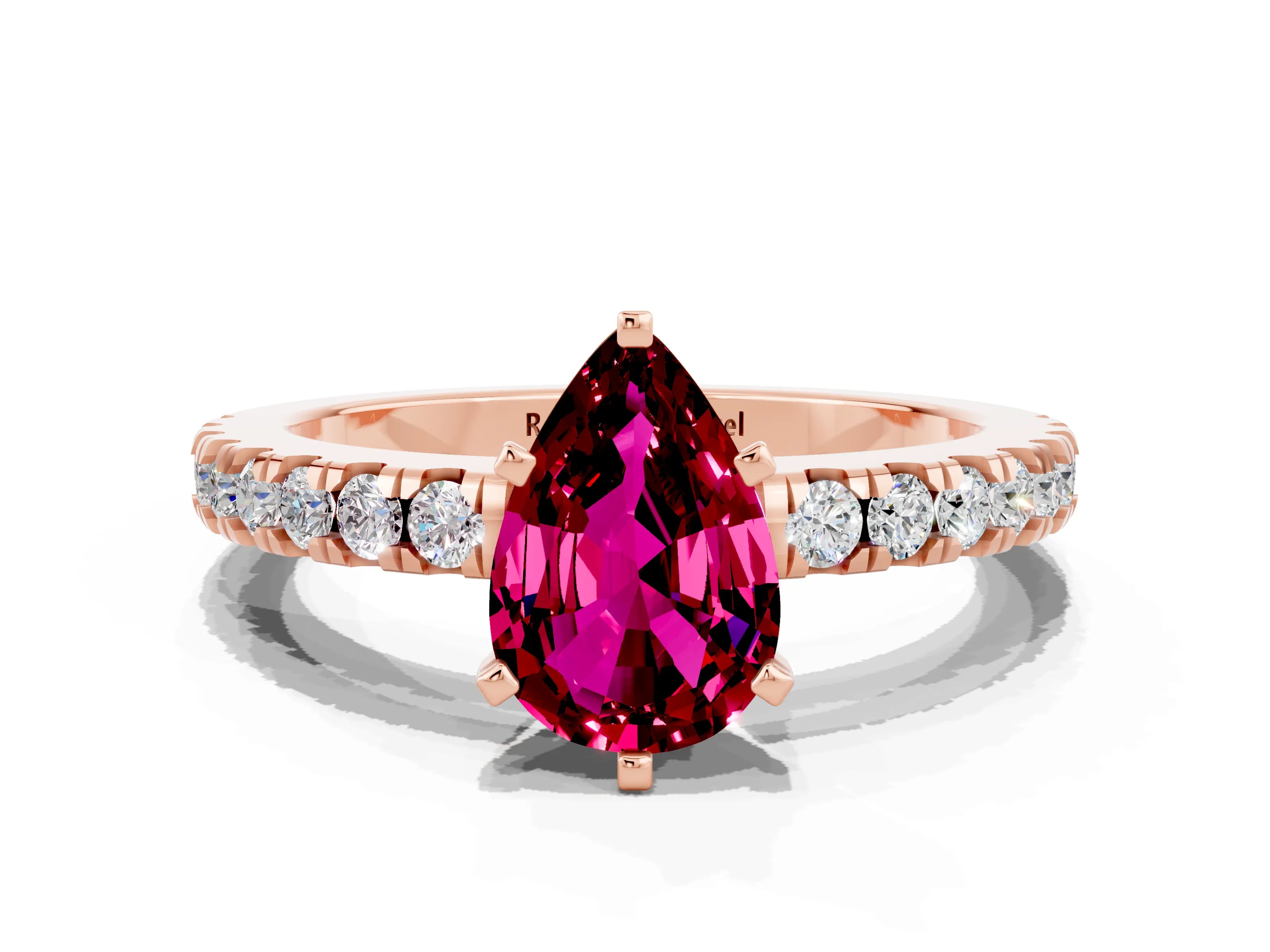 Rose gold Pear Cut Solitaire Diamond with Pavé Band and Four-Prong Setting_24