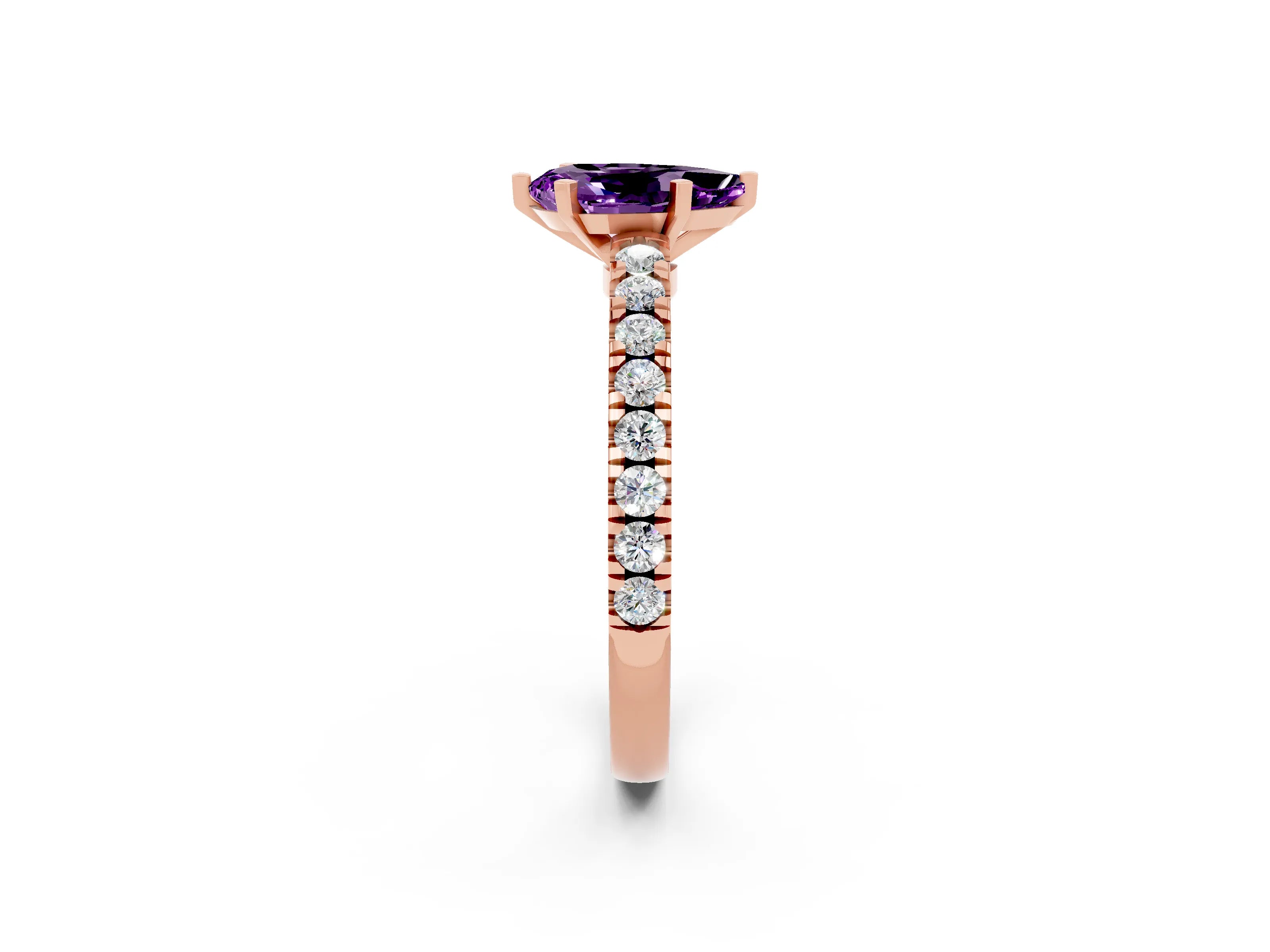 Rose gold Pear Cut Solitaire Diamond with Pavé Band and Four-Prong Setting_24