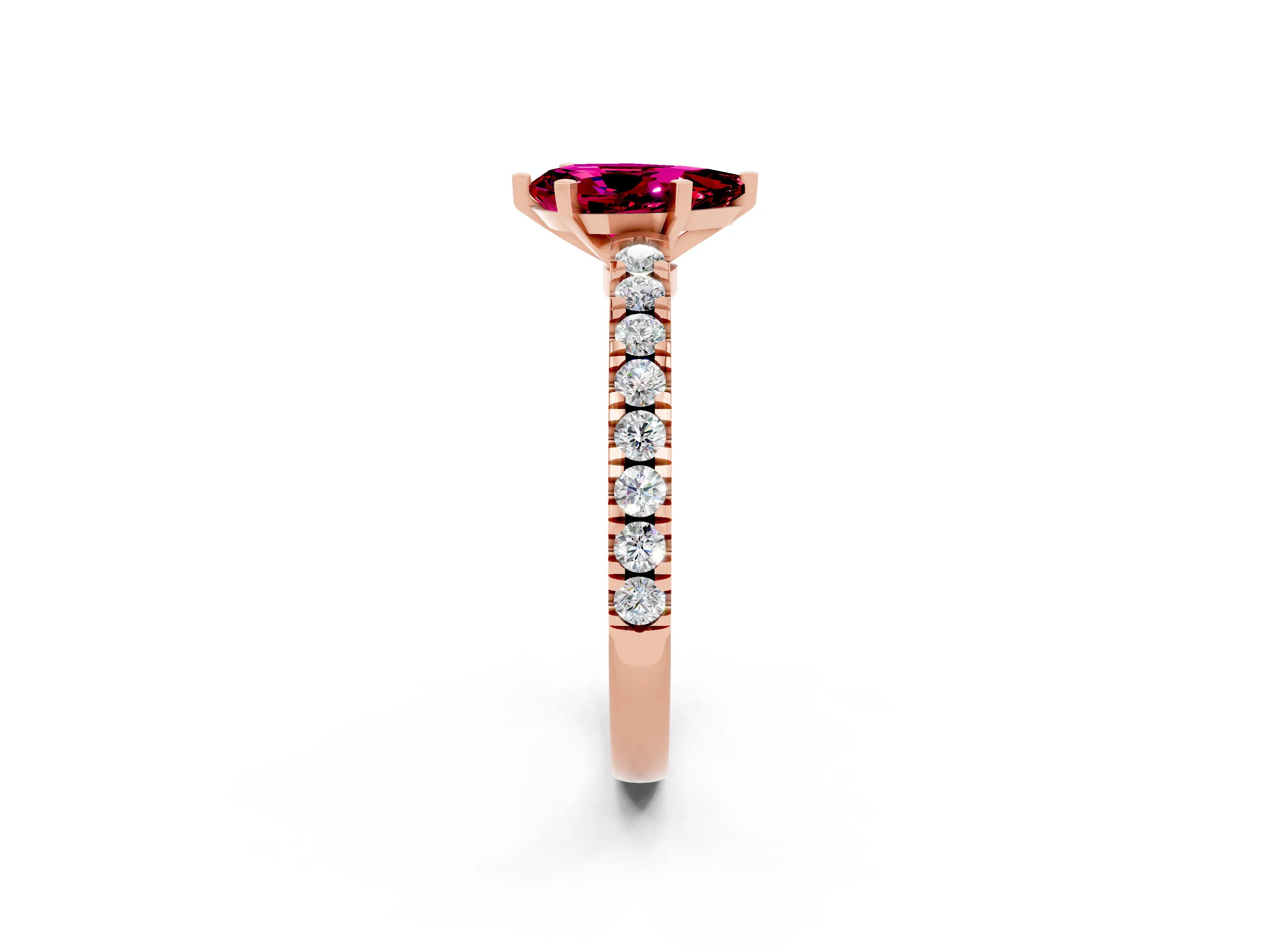 Rose gold Pear Cut Solitaire Diamond with Pavé Band and Four-Prong Setting_26