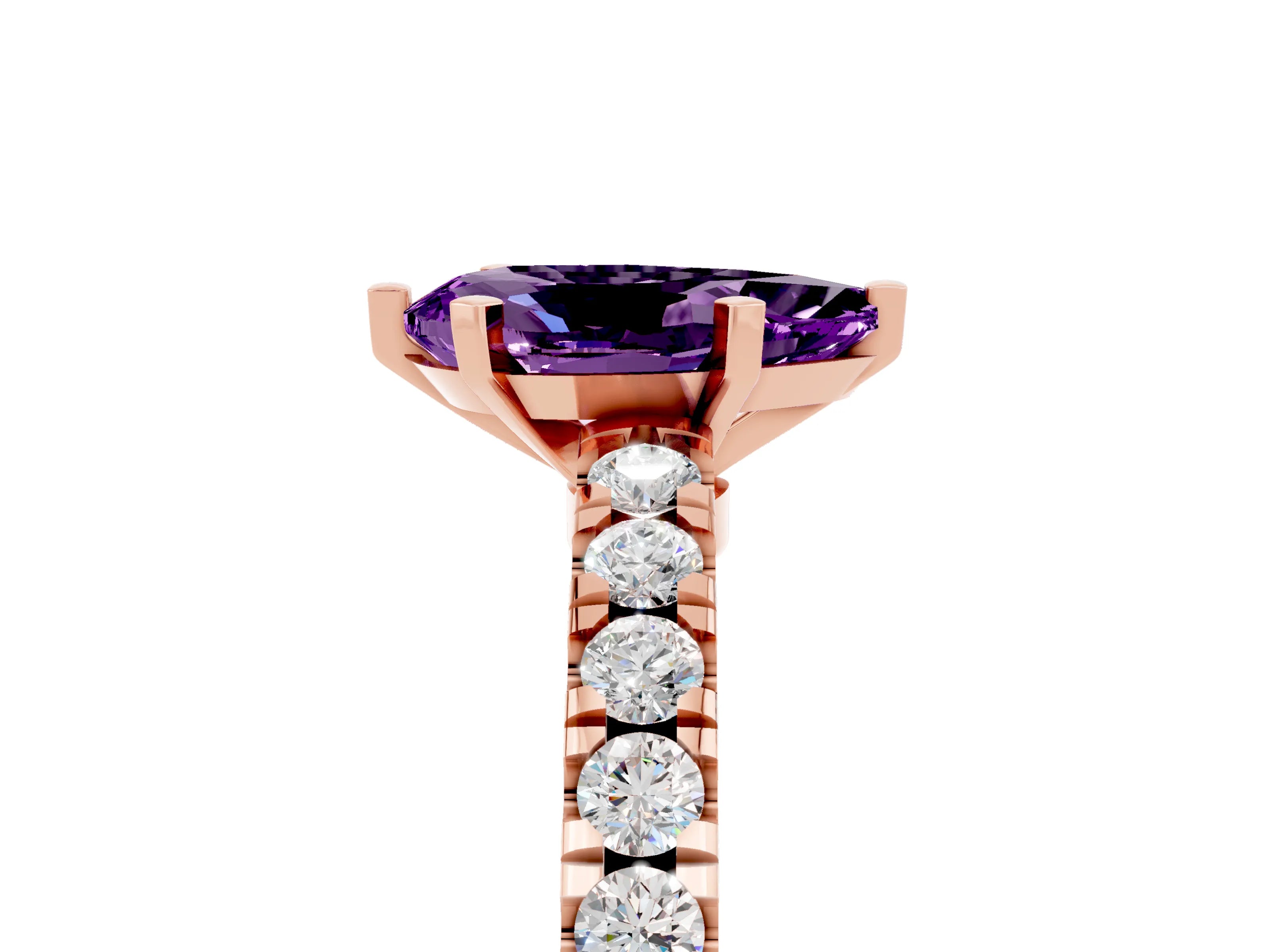 Rose gold Pear Cut Solitaire Diamond with Pavé Band and Four-Prong Setting_27