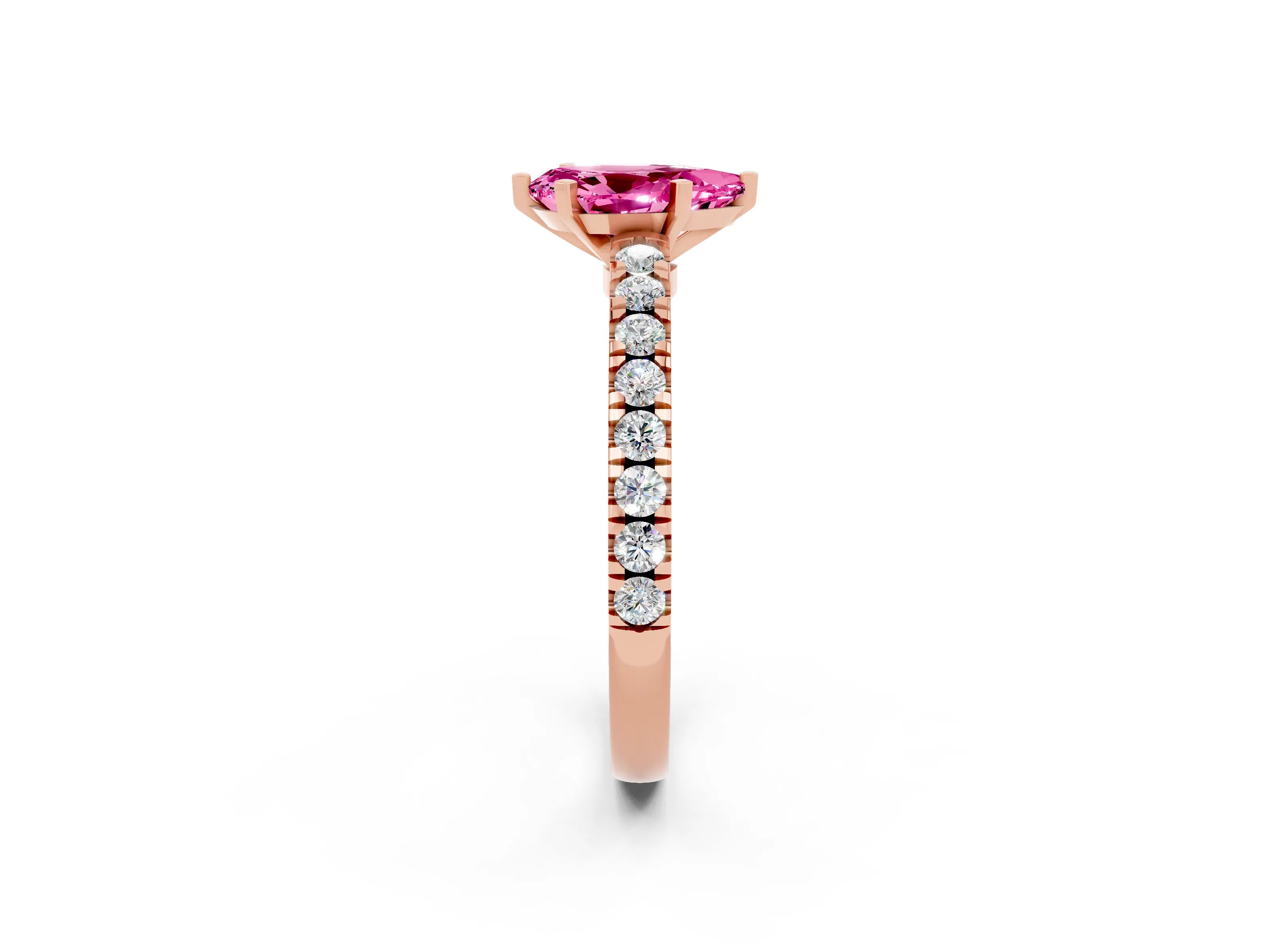 Rose gold Pear Cut Solitaire Diamond with Pavé Band and Four-Prong Setting_2