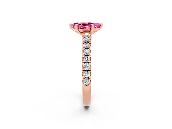 Rose gold Pear Cut Solitaire Pink Sapphire with Pavé Band and Four-Prong Setting